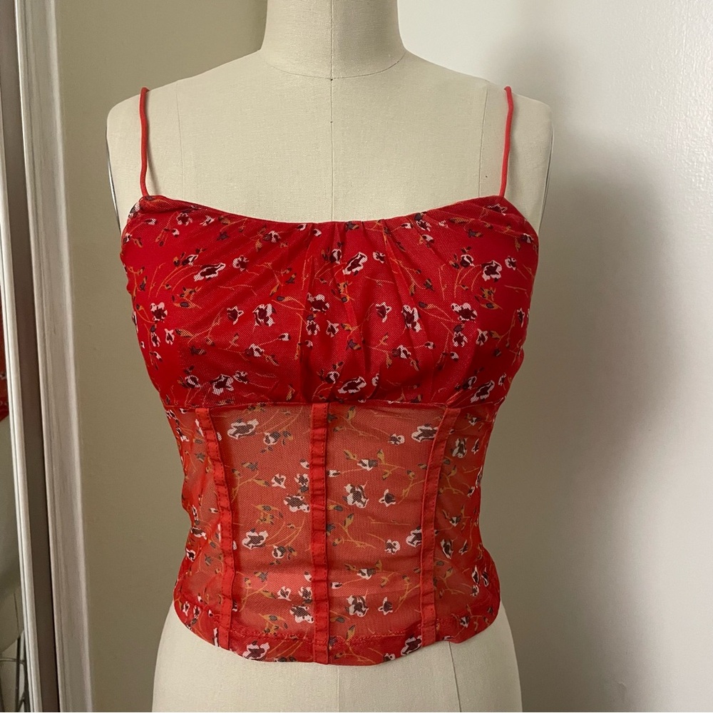 Size Small Red floral corset top with white/black flowers #corset #floral